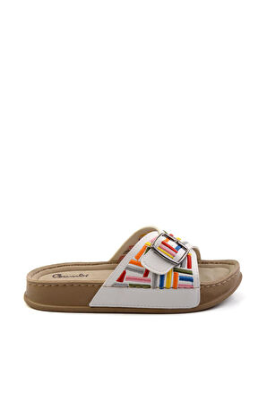 Beyaz Çok Renkli  Kadın Terlik K04099500109