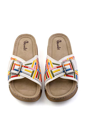 Beyaz Çok Renkli  Kadın Terlik K04099500109