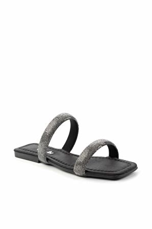 Bambi Siyah Saten  Kadın Terlik K04137000638