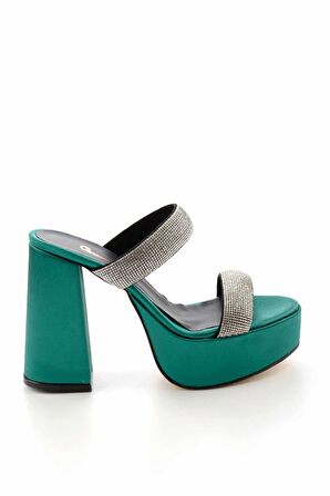 Bambi Yesil Saten  Kadın Terlik K04154000138