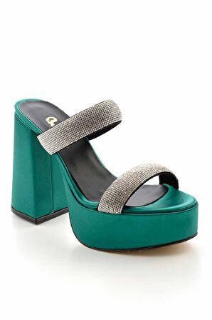 Bambi Yesil Saten  Kadın Terlik K04154000138