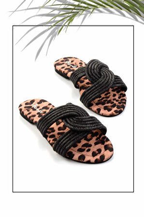 Siyah Leopar  Kadın Terlik K04192176087