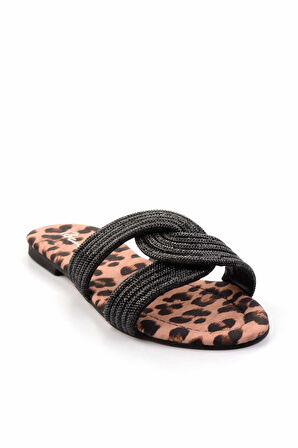 Siyah Leopar  Kadın Terlik K04192176087