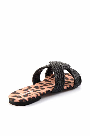 Siyah Leopar  Kadın Terlik K04192176087