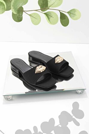 Bambi Mat Siyah Saten  Kadın Terlik K04213286038