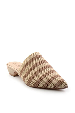 Bej Çizgili  Kadın Terlik K04213270782