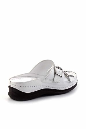 Beyaz Hakiki Deri Kadın Terlik K04272005003