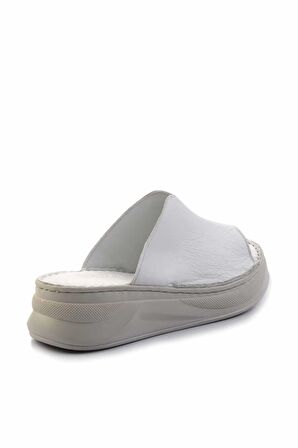 Beyaz Hakiki Deri Kadın Terlik K04281030103