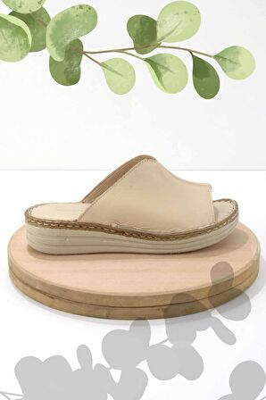 Bambi Bej Hakiki Deri Kadın Terlik K04281204003