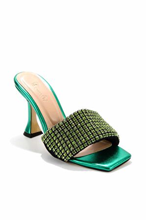 Bambi Metalik Yesil  Kadın Terlik K04284007409