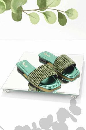 Bambi Metalik Yesil  Kadın Terlik K04284008609