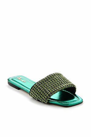 Bambi Metalik Yesil  Kadın Terlik K04284008609
