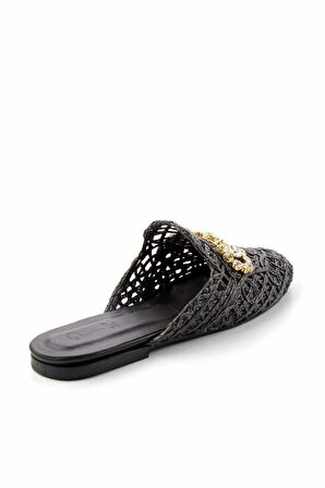 Bambi Siyah Örgü  Kadın Terlik K04292766816