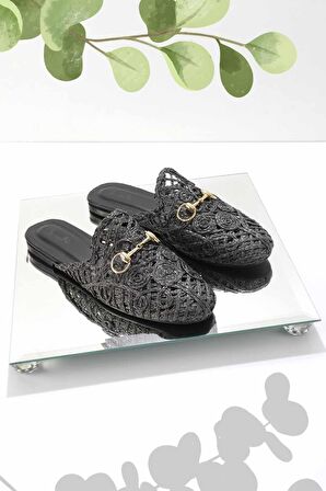 Bambi Siyah Örgü  Kadın Terlik K04292766916
