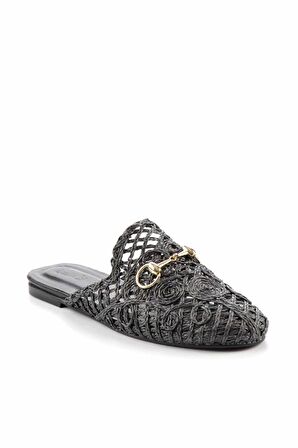 Bambi Siyah Örgü  Kadın Terlik K04292766916