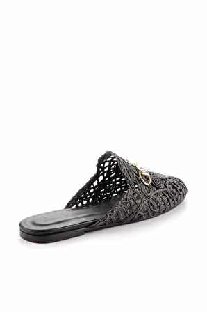 Bambi Siyah Örgü  Kadın Terlik K04292766916