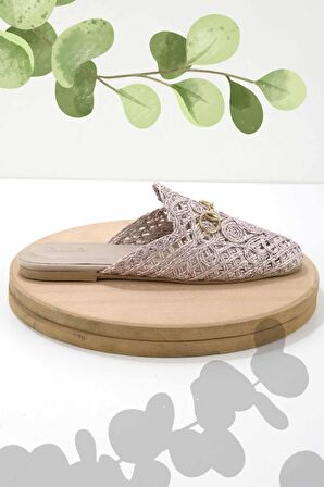 Bambi Bej Örgü  Kadın Terlik K04292766916