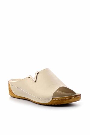 Bej Hakiki Deri Kadın Terlik K04331021103