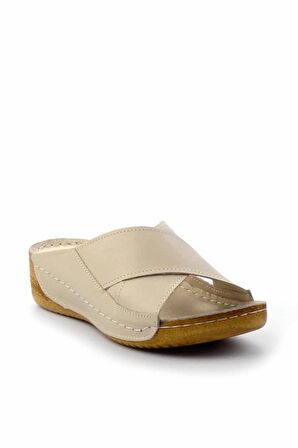 Bej Hakiki Deri Kadın Terlik K04331031203