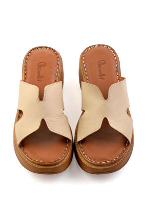 Bej Leather Kadın Terlik K04331126003