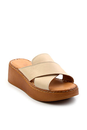 Bej Hakiki Deri Kadın Terlik K04331126303