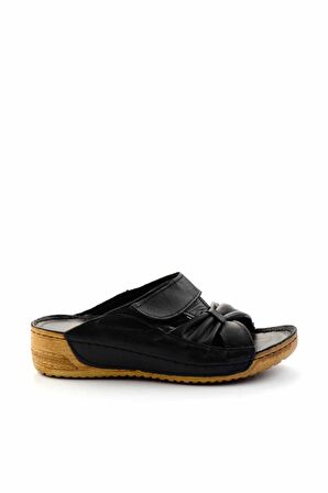 Siyah Hakiki Deri Kadın Terlik K04331777703