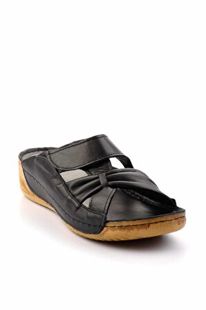 Siyah Hakiki Deri Kadın Terlik K04331777703