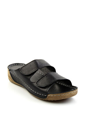 Siyah Hakiki Deri Kadın Terlik K04331023203