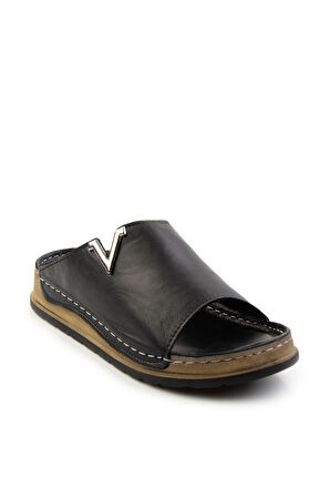 Siyah Hakiki Deri Kadın Terlik K04331030803