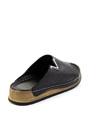 Siyah Hakiki Deri Kadın Terlik K04331030803