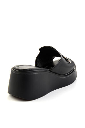 Siyah Hakiki Deri Kadın Terlik K04359022703