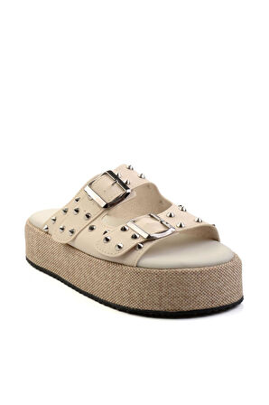 Bej Leather Kadın Terlik K04423050003