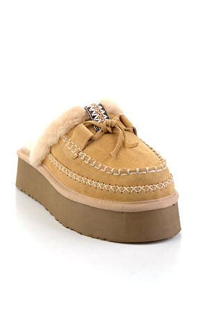 Camel Hakiki Deri Kadın Ev Terliği K04502060602