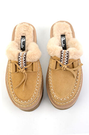 Camel Hakiki Deri Kadın Ev Terliği K04502060602