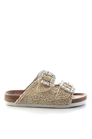 Bambi Bej Örgü  Kadın Terlik K04545132216