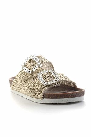 Bambi Bej Örgü  Kadın Terlik K04545132216