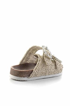 Bambi Bej Örgü  Kadın Terlik K04545132216