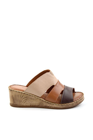 Bej Çok Renkli Hakiki Deri Kadın Terlik K04552000203