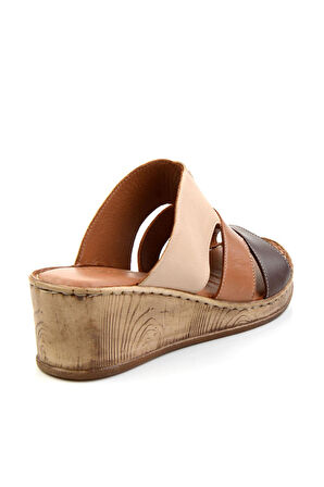 Bej Çok Renkli Hakiki Deri Kadın Terlik K04552000203