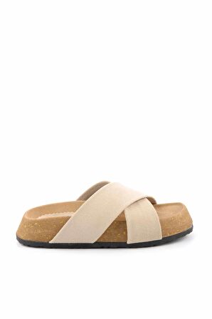 Bambi Bej Nubuk  Kadın Terlik K04576202401