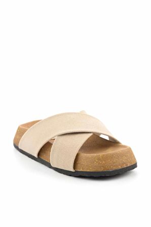 Bambi Bej Nubuk  Kadın Terlik K04576202401