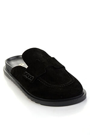 Siyah Hakiki Deri Kadın Terlik K04606021702