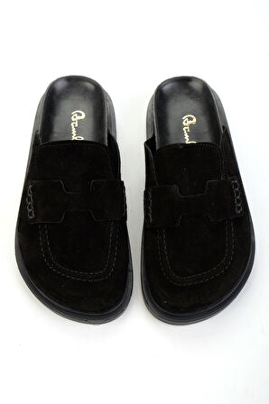 Siyah Hakiki Deri Kadın Terlik K04606021702