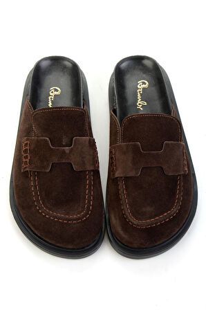 Kahve Hakiki Deri Kadın Terlik K04606021702