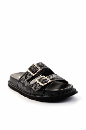 Siyah Baskı Detaylı  Kadın Terlik K04638015010