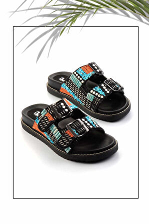 Siyah Çok Renkli  Kadın Terlik K04678200087