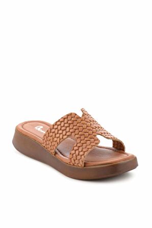 Bambi Taba Örgü Hakiki Deri Kadın Terlik K04685029803