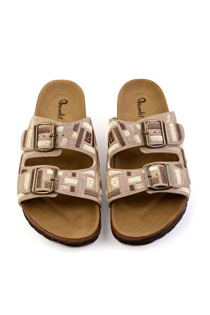 Bej Çok Renkli  Kadın Terlik K04819010582