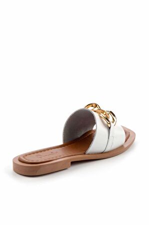 Bambi Beyaz Hakiki Deri Kadın Terlik K04826017403