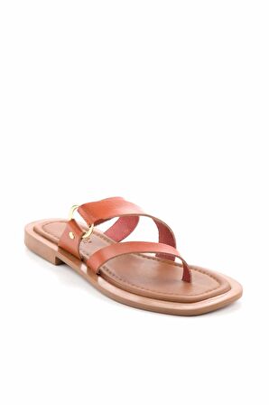 Bambi Turuncu Hakiki Deri Kadın Terlik K04826017603